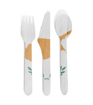 Eco friendly wooden cutlery - Plastic free concept - Isolated - Flag of Cyprus