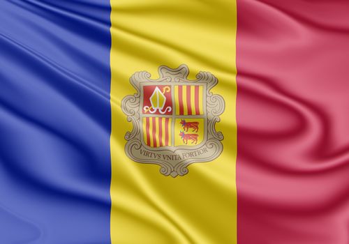 National flag of Andorra fluttering in the wind