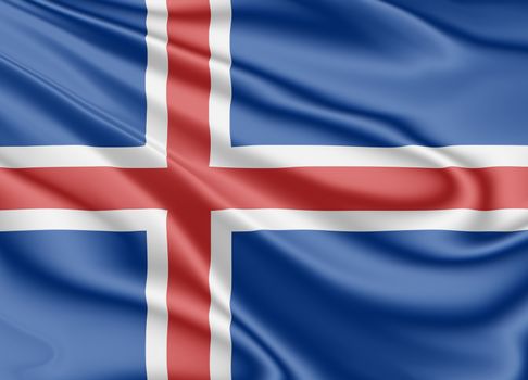 National flag of Iceland fluttering in the wind