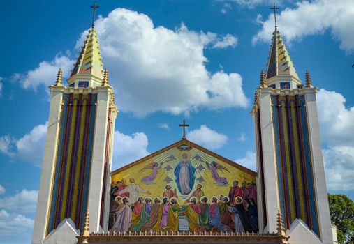 Steeples and Facade on Latino Catholic Church Long Beach