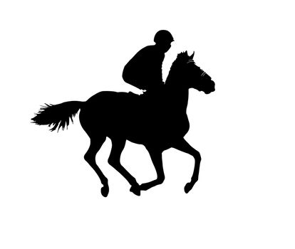 horse jockey racing black silhouette isolated on white background