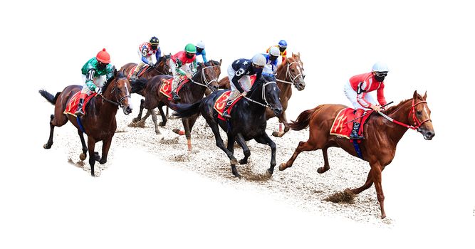 Racing, background, horses, racetrack isolated on white background