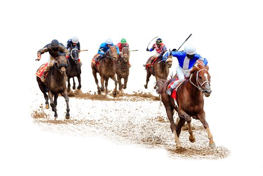 Racing, background, horses, racetrack isolated on white background