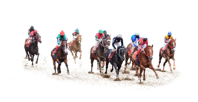 Racing, background, horses, racetrack isolated on white background