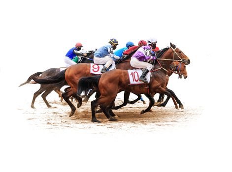 horse jockey racing isolated on white background