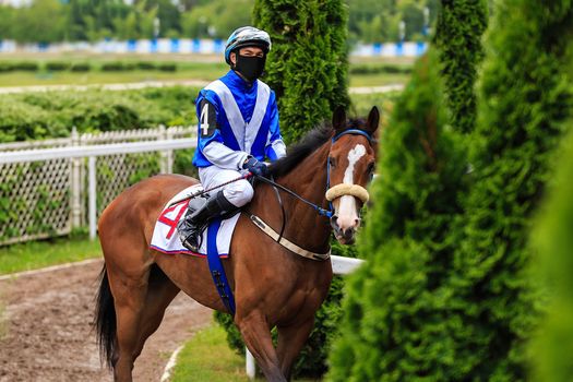 horse jockey horse race rider preparing at the track