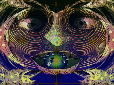 Decorative shaman mask, textured abstract picture of some people 's connection to the world of souls, which are caused by certain rites