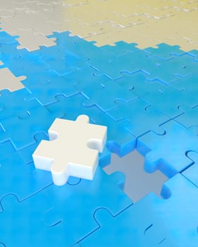 3D illustration,3D rendering,The character is wearing the last piece of the jigsaw puzzle to complete the mission. Includes selection path of floor and background.