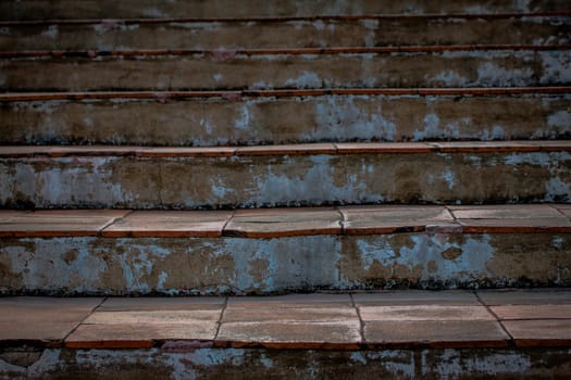 Abstract background of Old Concrete stairs.  concrete staircase with old dry leaves.