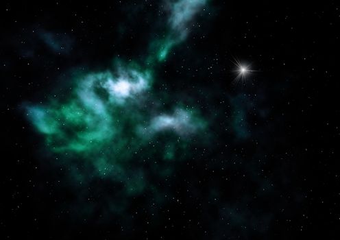 Far being shone nebula and star field against space. "Elements of this image furnished by NASA". 3D rendering.