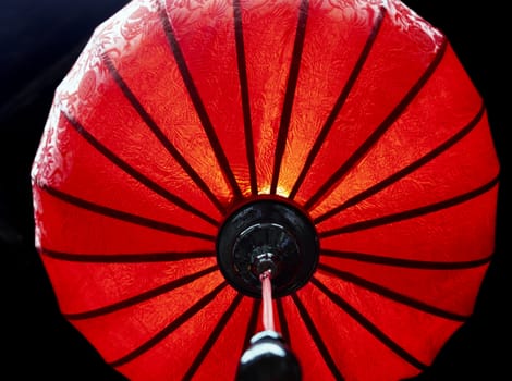 Red decorative Chinese lantern, view from below