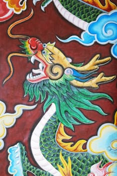 Dragon painted decoration of a temple in Vietnam