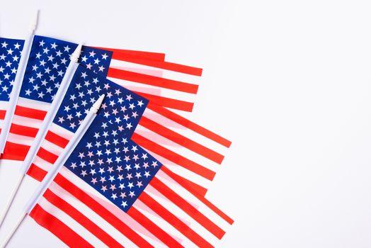 Martin luther king day, flat lay top view, American flag on white background with copy space for your text