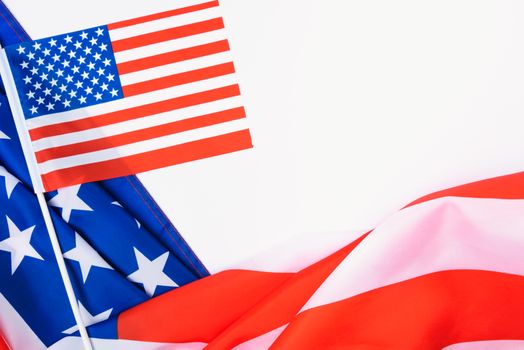 Martin luther king day, flat lay top view, American flag on white background with copy space for your text
