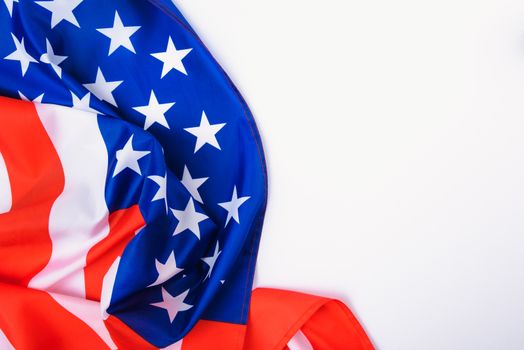Martin luther king day, flat lay top view, American flag on white background with copy space for your text