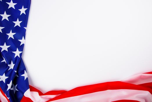 President's Day Concept, flat lay top view, America Flag on white background with copy space for your text