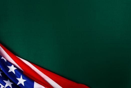 President's Day Concept, flat lay top view, America Flag on Olive green background with copy space for your text