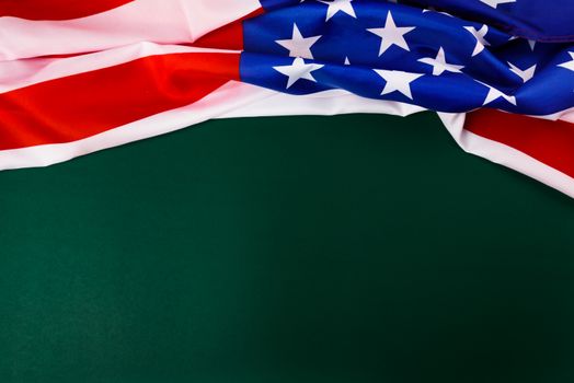 President's Day Concept, flat lay top view, America Flag on Olive green background with copy space for your text
