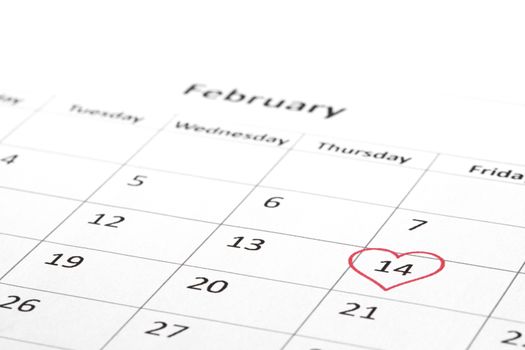 Valentine's day holiday is marked with a heart on the calendar 2020