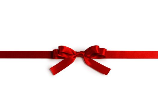 Elegant satin red ribbon bow isolated on white background