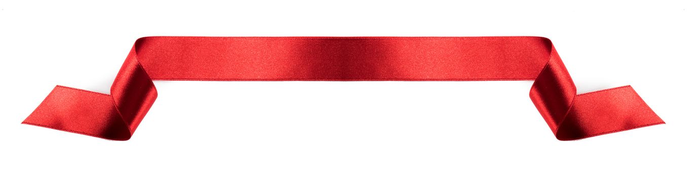 Red satin ribbon banner isolated on white background