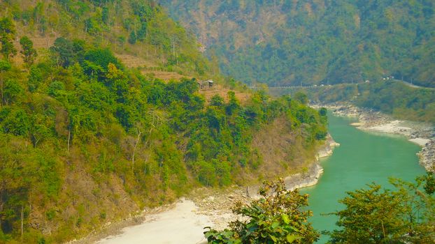 a deep valley in the mountain ranges