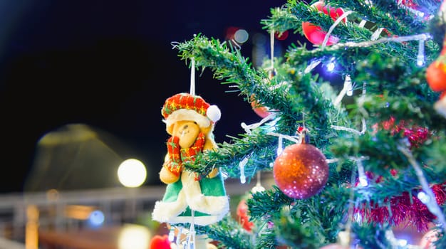 Happy new year or christmas day decorative fir tree with copy space for your text