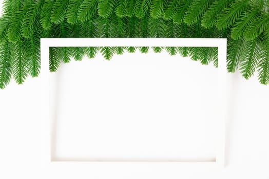 Happy new year or christmas day top view decorative fir tree on white background with copy space for your text
