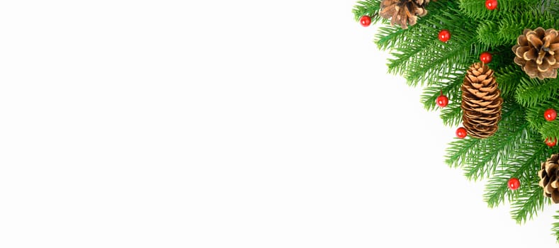 Happy new year or christmas day top view decorative fir tree on white background with copy space for your text