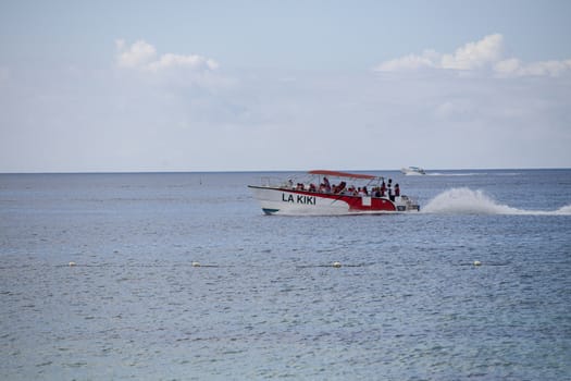 BAYAHIBE, DOMINICAN REPUBLIC 13 DECEMBER 2019: Motorboat on Bayahibe sea