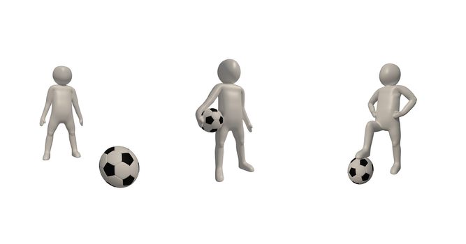 3d illustrator Footballer symbol on white background, 3d rendering of the playing football. Includes selection path.