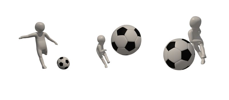 3d illustrator Footballer symbol on white background, 3d rendering of the playing football. Includes selection path.