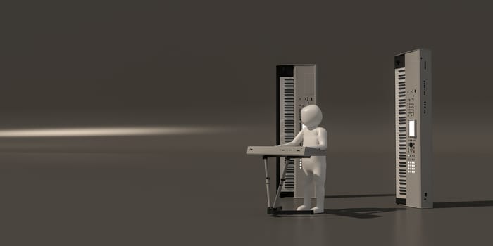 3d illustrator group of career musician symbols on a gray background, 3d rendering of the Music player. Includes a selection path.