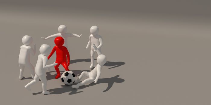 3d illustrator Footballer symbol on white background, 3d rendering of the playing football. Includes selection path.