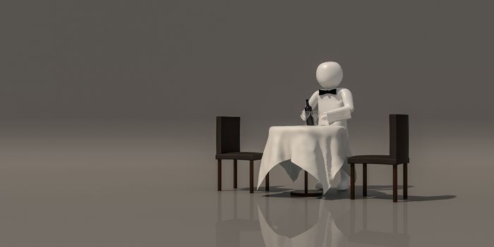 3d illustrator group of career symbols on a gray background, 3d rendering of the Waiter at restaurant. Includes a selection path.