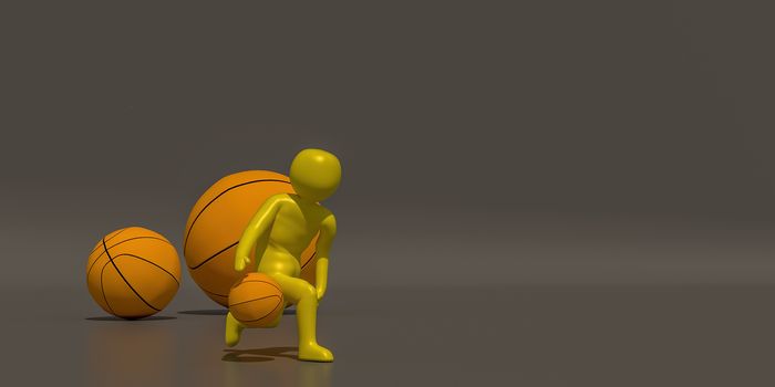 3d illustrator group of Sports symbols on a gray background, 3d rendering of the playing basketball. Includes a selection path.