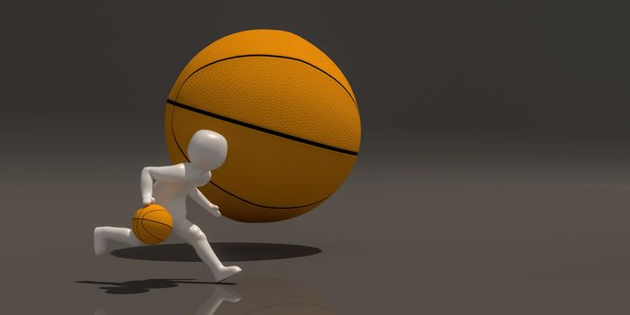 3d illustrator group of Sports symbols on a gray background, 3d rendering of the playing basketball. Includes a selection path.