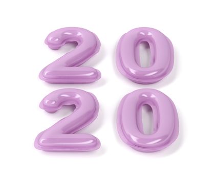 Happy new year 2020, concept image with pink inflated balloons on white background