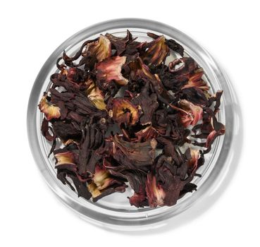 Hibiscus tea for making a drink on a white background.