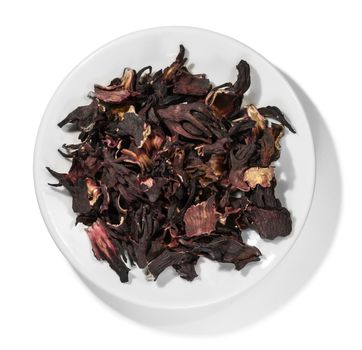 Hibiscus tea for making a drink on a white background.