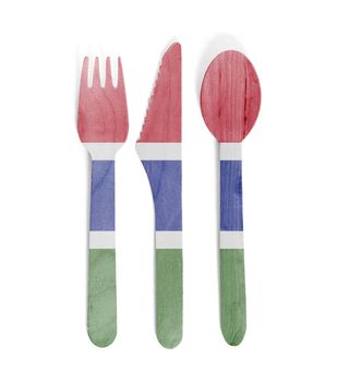 Eco friendly wooden cutlery - Plastic free concept - Isolated - Flag of Gambia