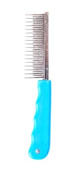 Comb with blue handle for animals with long hair, isolated