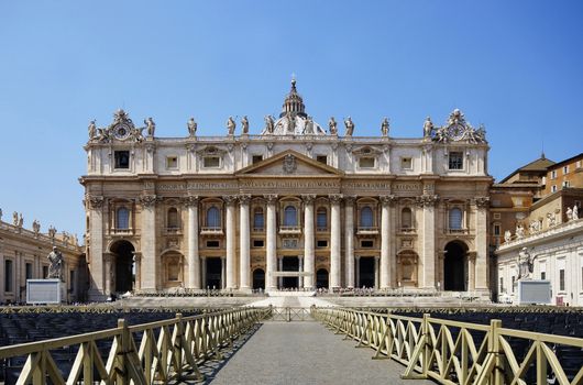 Photo of St. Peter's Basilica in Vatican City, view from St. Peter's Square, Rome, Italy, august 2018