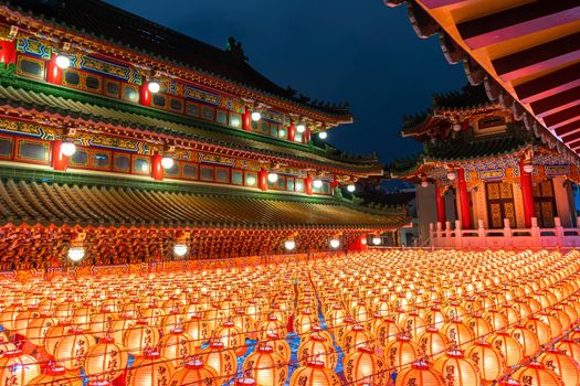 Chinese new year, Traditional Chinese lanterns display in Temple illuminated for Chinese new year festival.