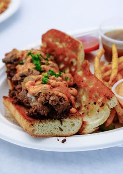 Beef Sandwich with Remoulade and French Fries