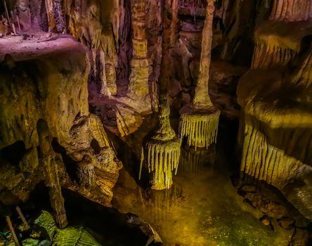 beautiful drip cave scenery, water lake underground, nature background