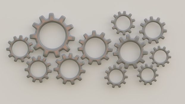 3d rendering , 3d illustrator, The same color gears are connected together. Working together as a team