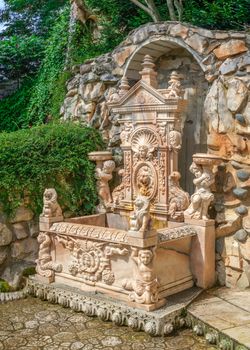 Ravadinovo, Bulgaria – 07.11.2019.  Oriental Garden fountain in the castle In love with the wind in the village of Ravadinovo, Bulgaria, on a sunny summer day