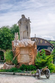 Ravadinovo, Bulgaria – 07.11.2019.  Statue at the entrance to the castle In love with the wind in the village of Ravadinovo, Bulgaria