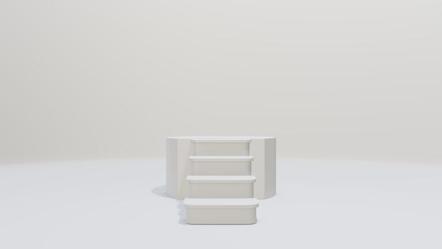 Ladder to the podium. Empty space for your content. Background to advertise your content. 3D illustration. White pastel color